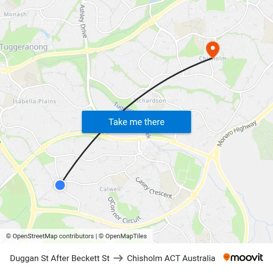 Duggan St After Beckett St to Chisholm ACT Australia map