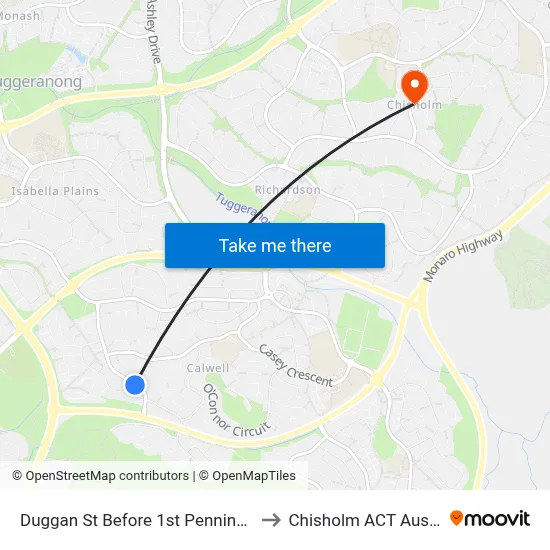 Duggan St Before 1st Pennington Cr to Chisholm ACT Australia map