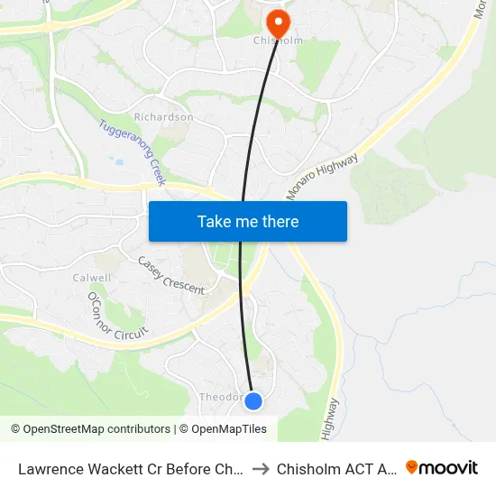 Lawrence Wackett Cr Before Chippindall Cct to Chisholm ACT Australia map