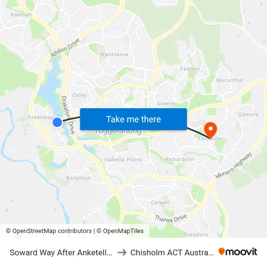 Soward Way After Anketell St to Chisholm ACT Australia map