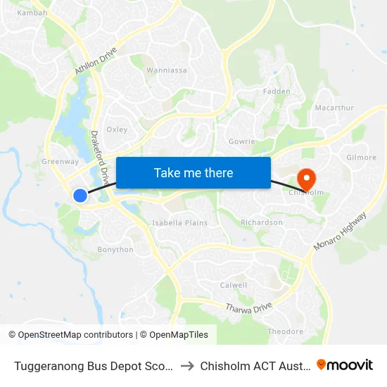 Tuggeranong Bus Depot Scollay St to Chisholm ACT Australia map
