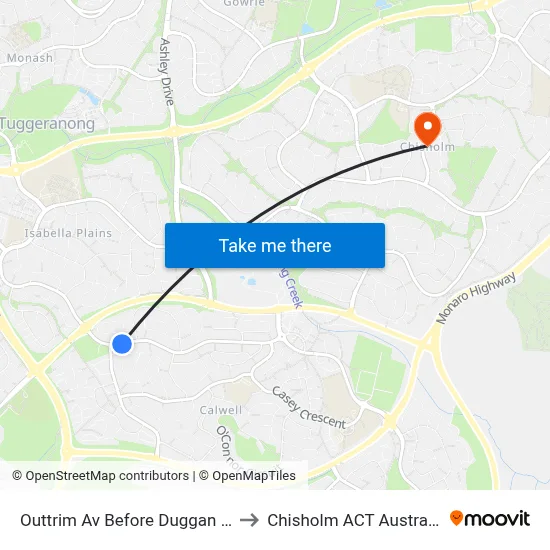 Outtrim Av Before Duggan St to Chisholm ACT Australia map