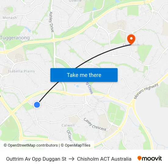 Outtrim Av Opp Duggan St to Chisholm ACT Australia map