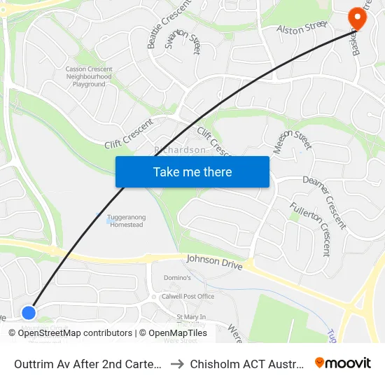 Outtrim Av After 2nd Carter Cr to Chisholm ACT Australia map