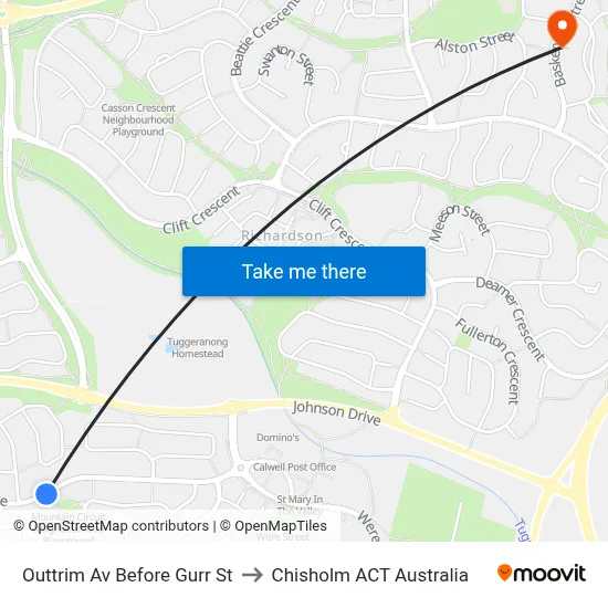 Outtrim Av Before Gurr St to Chisholm ACT Australia map