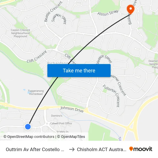 Outtrim Av After Costello Cct to Chisholm ACT Australia map