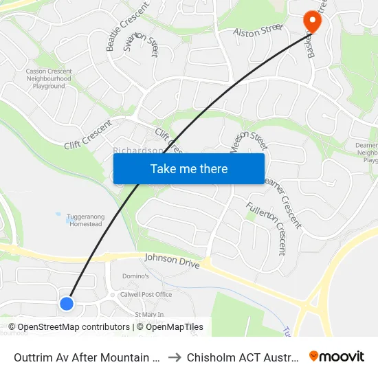 Outtrim Av After Mountain Cct to Chisholm ACT Australia map