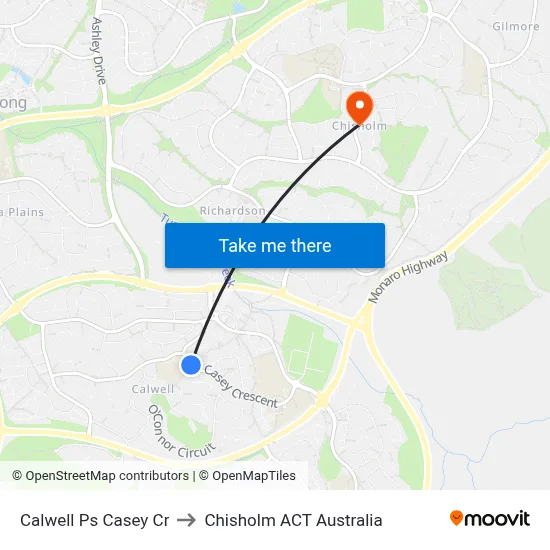 Calwell Ps Casey Cr to Chisholm ACT Australia map