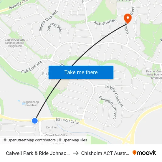 Calwell Park & Ride Johnson Dr to Chisholm ACT Australia map