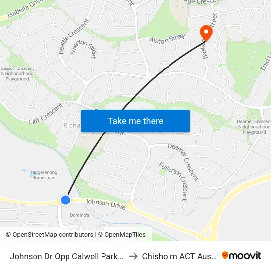 Johnson Dr Opp Calwell Park & Ride to Chisholm ACT Australia map