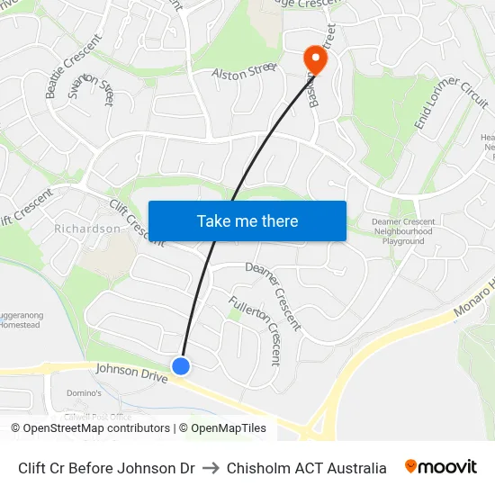Clift Cr Before Johnson Dr to Chisholm ACT Australia map
