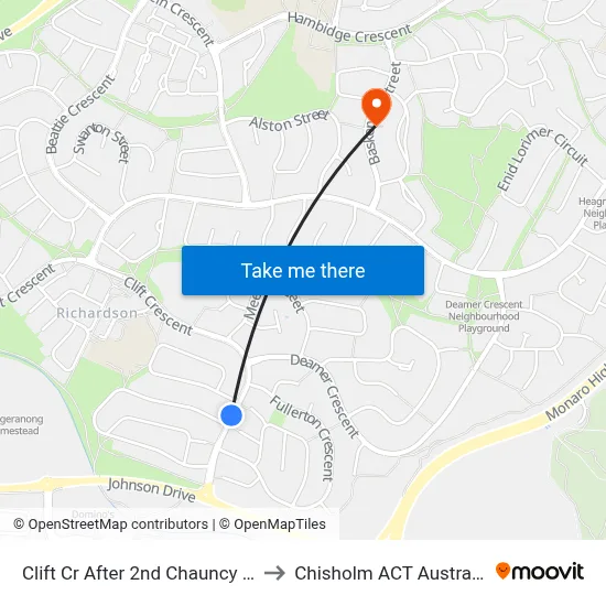 Clift Cr After 2nd Chauncy Cr to Chisholm ACT Australia map