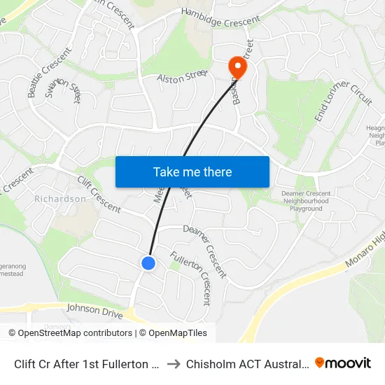 Clift Cr After 1st Fullerton Cr to Chisholm ACT Australia map