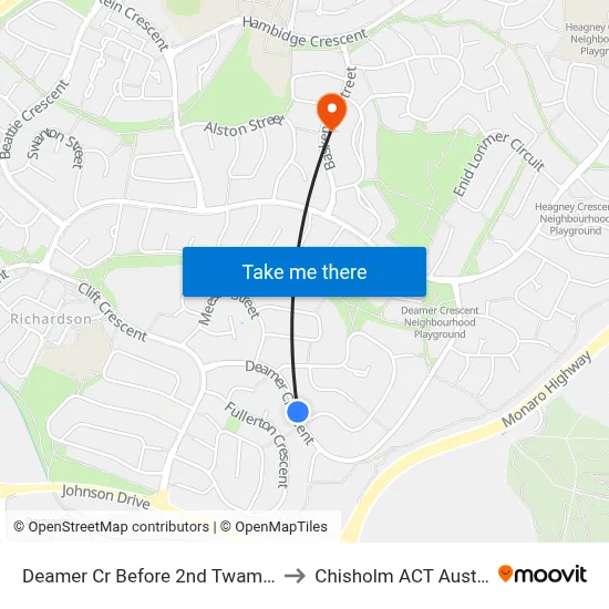 Deamer Cr Before 2nd Twamley Cr to Chisholm ACT Australia map