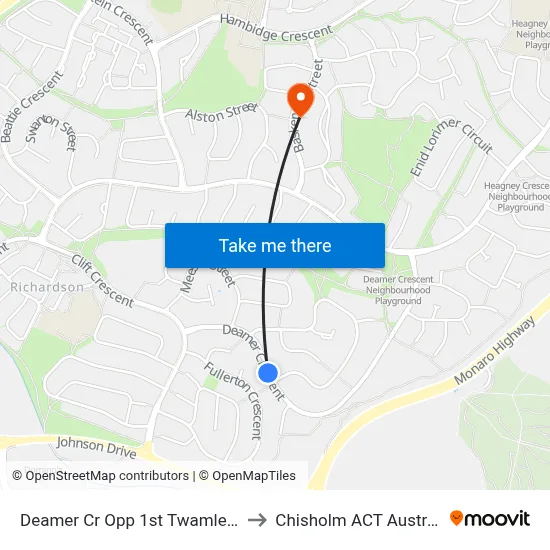 Deamer Cr Opp 1st Twamley Cr to Chisholm ACT Australia map