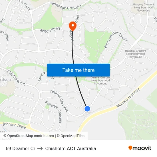 69 Deamer Cr to Chisholm ACT Australia map