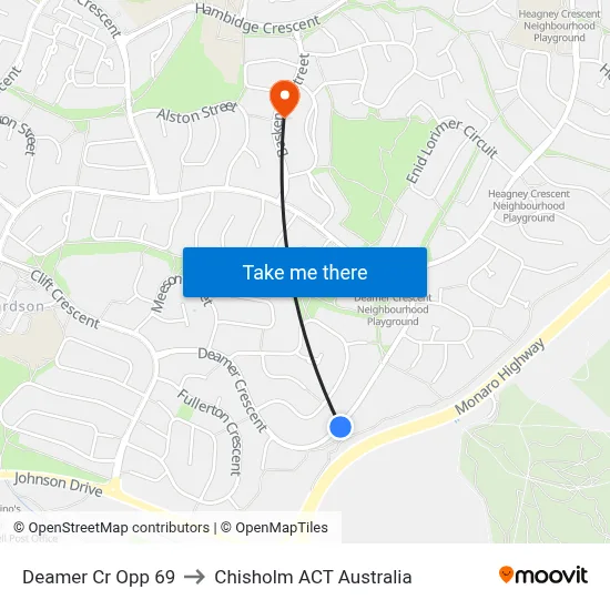 Deamer Cr Opp 69 to Chisholm ACT Australia map
