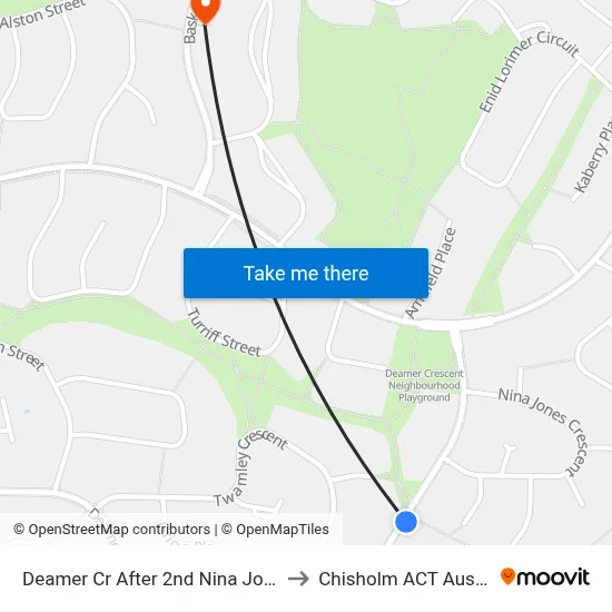 Deamer Cr After 2nd Nina Jones Cr to Chisholm ACT Australia map