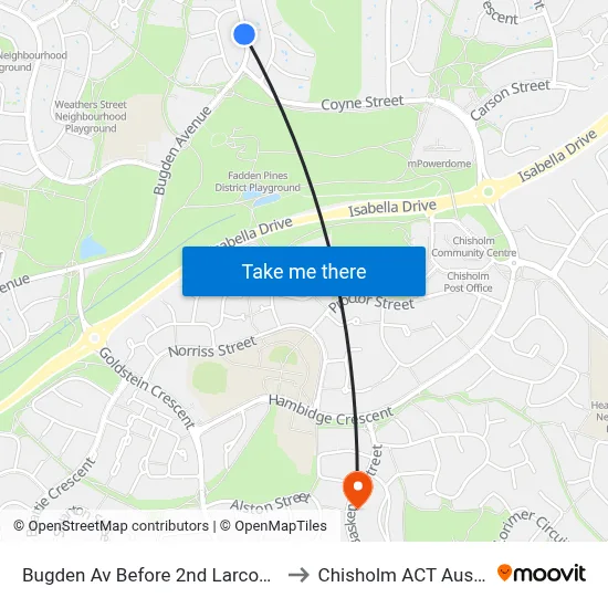 Bugden Av Before 2nd Larcombe Cr to Chisholm ACT Australia map