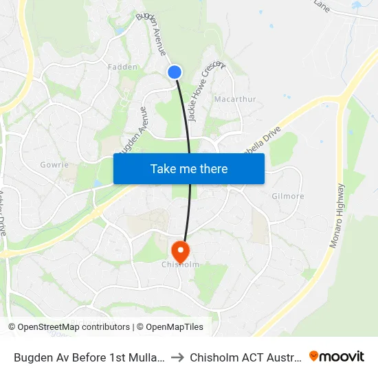 Bugden Av Before 1st Mullan St to Chisholm ACT Australia map