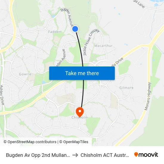 Bugden Av Opp 2nd Mullan St to Chisholm ACT Australia map