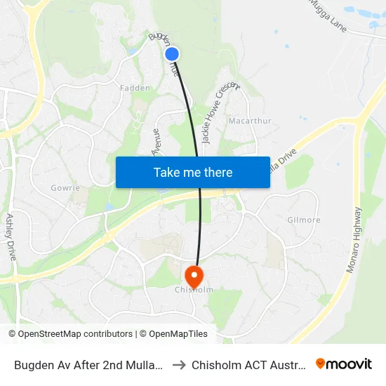 Bugden Av After 2nd Mullan St to Chisholm ACT Australia map