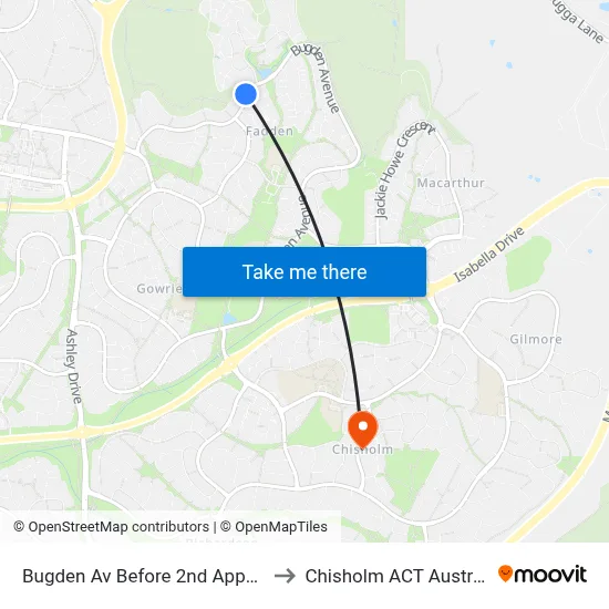 Bugden Av Before 2nd Appel Cr to Chisholm ACT Australia map