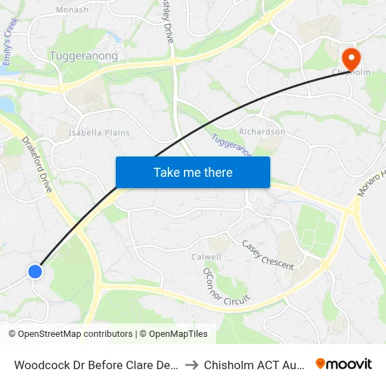 Woodcock Dr Before Clare Dennis Av to Chisholm ACT Australia map