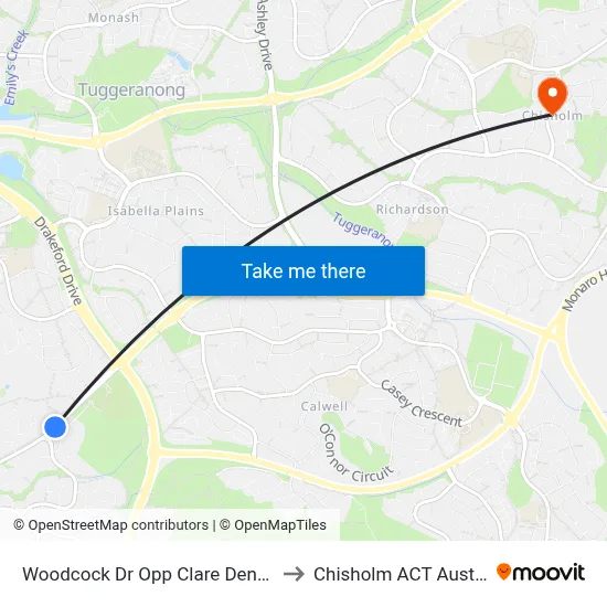 Woodcock Dr Opp Clare Dennis Av to Chisholm ACT Australia map