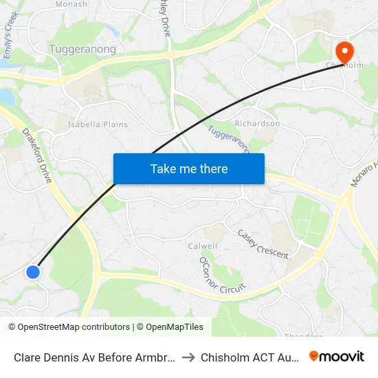 Clare Dennis Av Before Armbruster St to Chisholm ACT Australia map