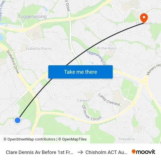 Clare Dennis Av Before 1st Fred Ln Cr to Chisholm ACT Australia map