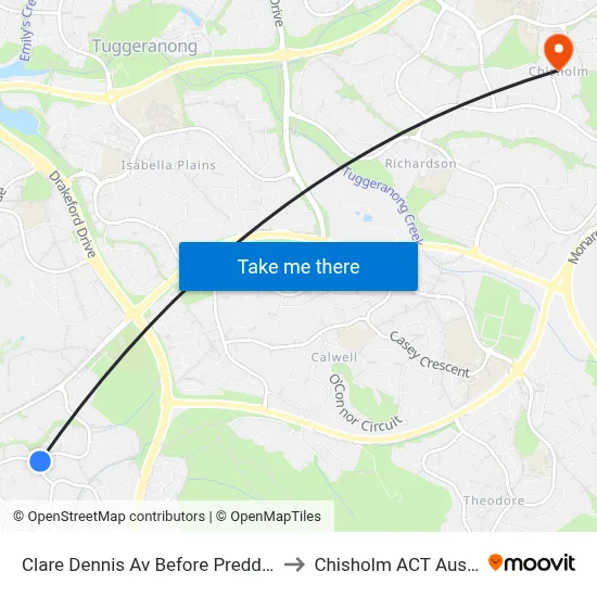 Clare Dennis Av Before Preddey Way to Chisholm ACT Australia map
