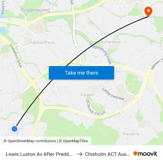 Lewis Luxton Av After Preddey Way to Chisholm ACT Australia map