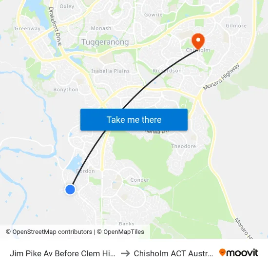 Jim Pike Av Before Clem Hill St to Chisholm ACT Australia map