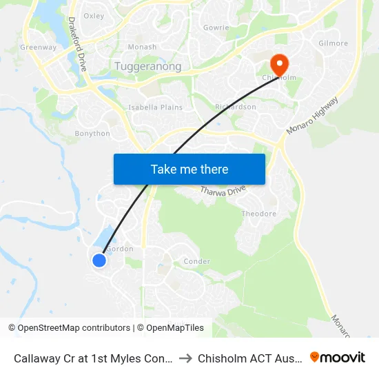 Callaway Cr at 1st Myles Connell Cr to Chisholm ACT Australia map