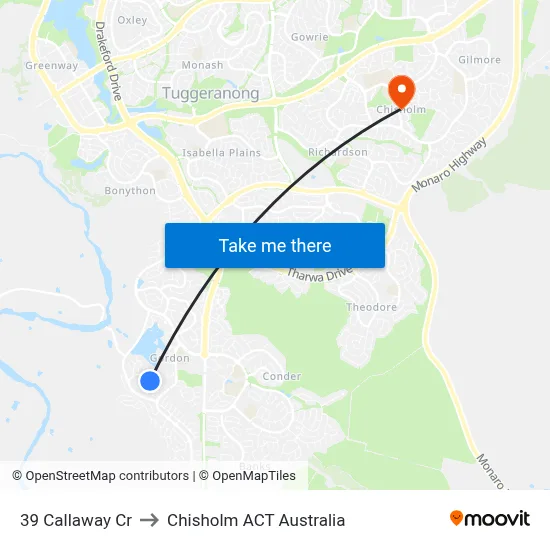 39 Callaway Cr to Chisholm ACT Australia map