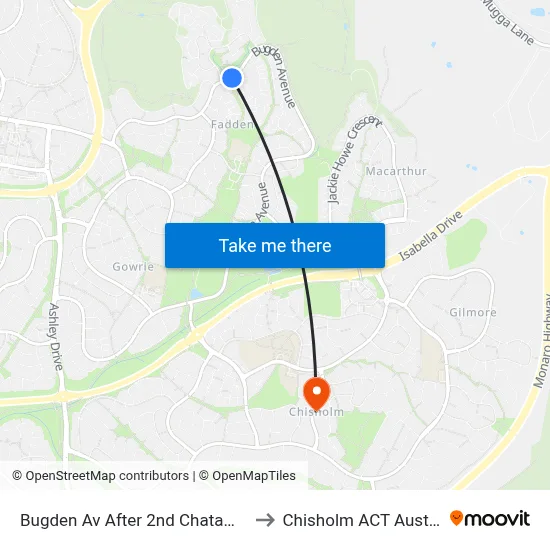 Bugden Av After 2nd Chataway Cr to Chisholm ACT Australia map
