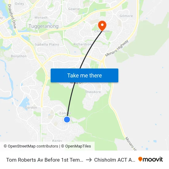 Tom Roberts Av Before 1st Templestowe Av to Chisholm ACT Australia map