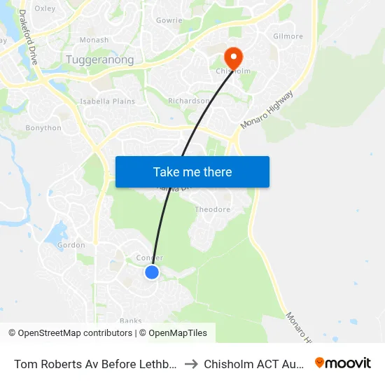 Tom Roberts Av Before Lethbridge St to Chisholm ACT Australia map