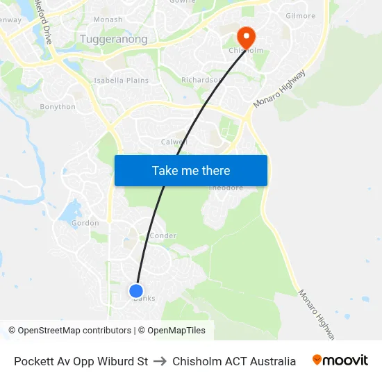 Pockett Av Opp Wiburd St to Chisholm ACT Australia map