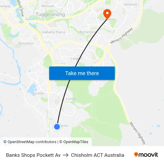 Banks Shops Pockett Av to Chisholm ACT Australia map