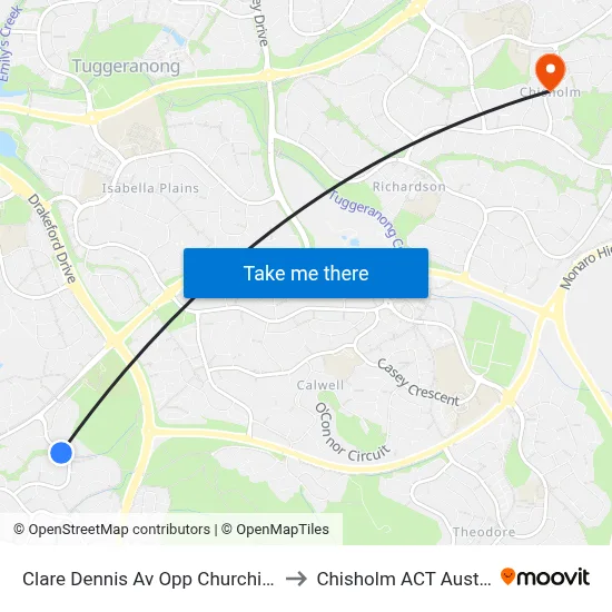 Clare Dennis Av Opp Churchill Way to Chisholm ACT Australia map