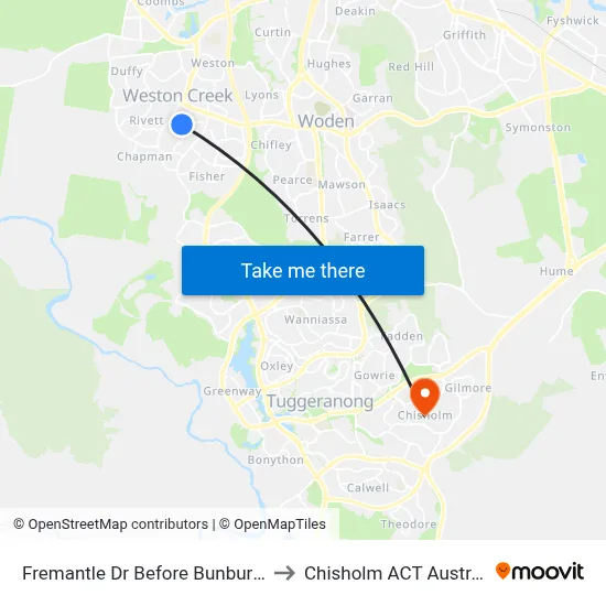 Fremantle Dr Before Bunbury St to Chisholm ACT Australia map