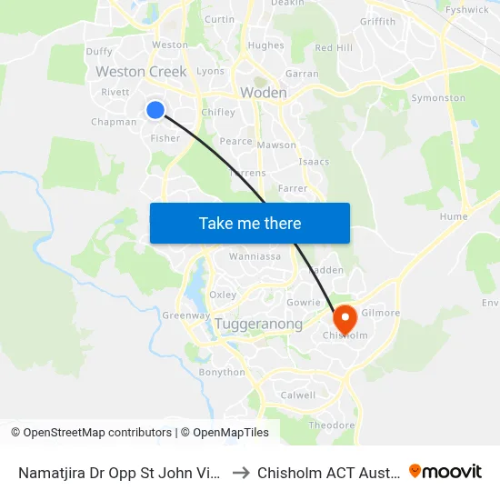 Namatjira Dr Opp St John Vianney to Chisholm ACT Australia map