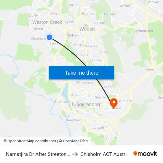 Namatjira Dr After Streeton Dr to Chisholm ACT Australia map