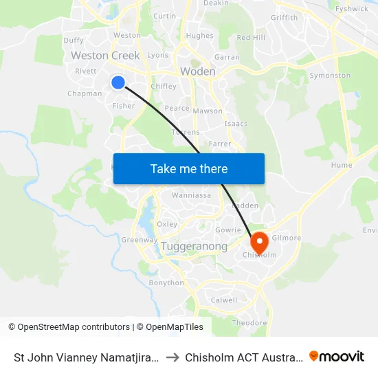 St John Vianney Namatjira Dr to Chisholm ACT Australia map