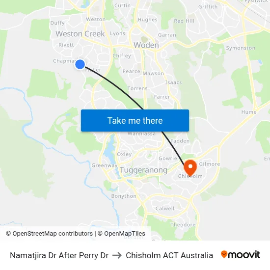 Namatjira Dr After Perry Dr to Chisholm ACT Australia map