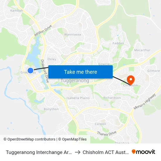Tuggeranong Interchange Arrivals to Chisholm ACT Australia map