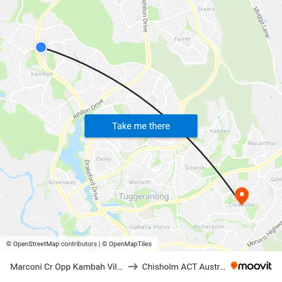 Marconi Cr Opp Kambah Village to Chisholm ACT Australia map