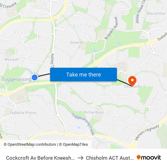 Cockcroft Av Before Kneeshaw St to Chisholm ACT Australia map